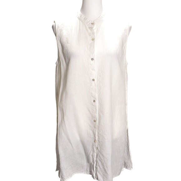 Eileen Fisher Tops - Eileen Fisher White Sleeveless Button Front Tunic Top Minimal Linen Core Medium